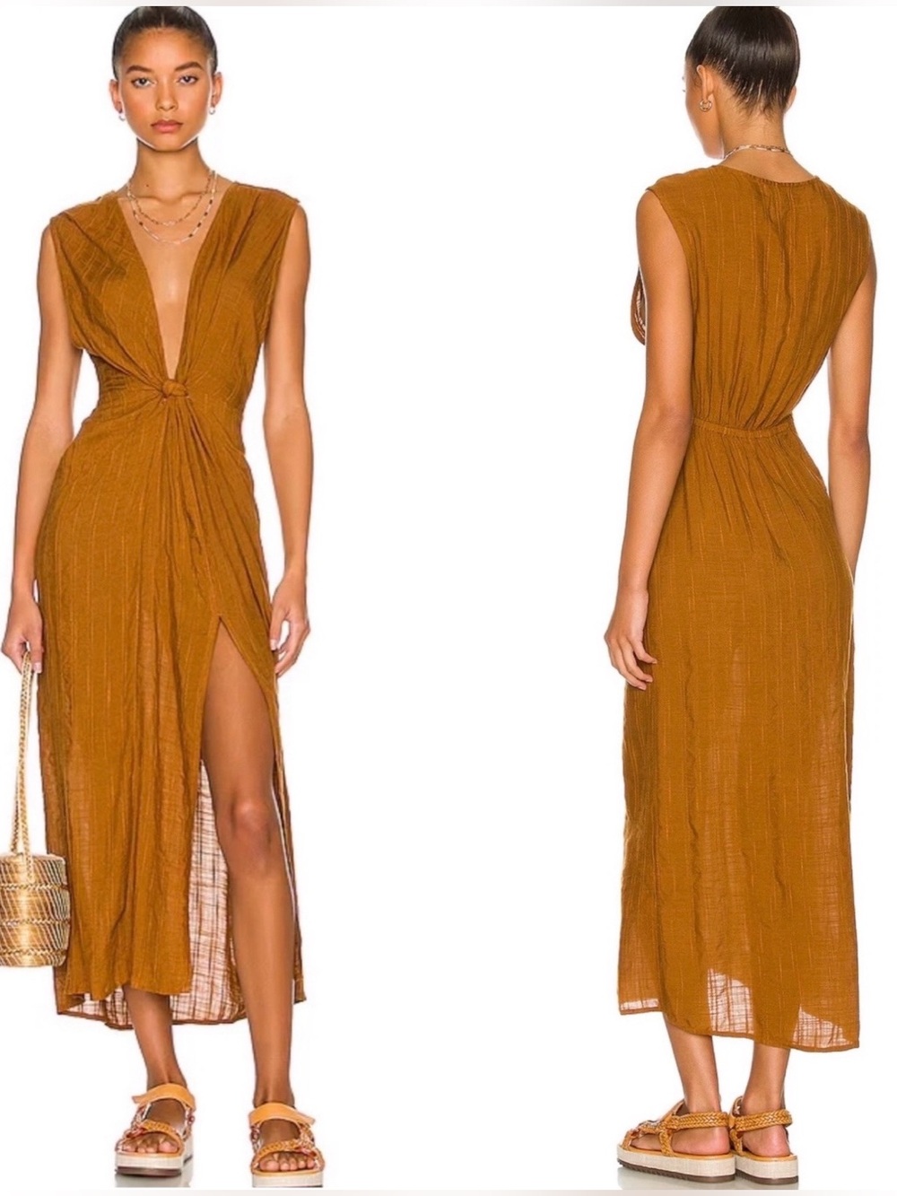 L*SPACE Amber Brown Midi Swim Cover Up Dress Sold Out Resort Beach NWT Sz Small